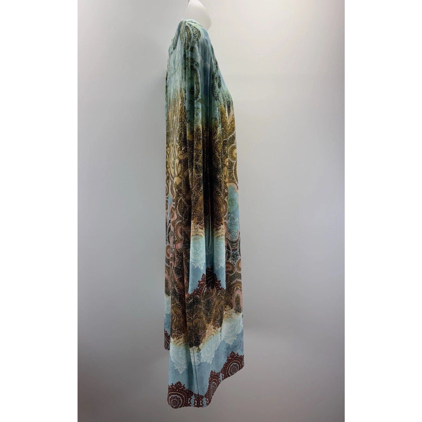 Chicos Cut Out Long Sleeves Beaded Neck Dress Aqua Print Size 3 (US XL)