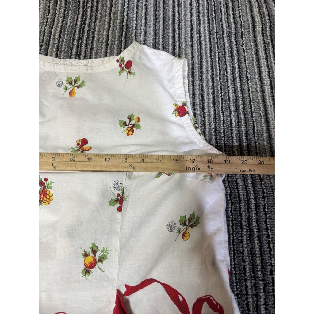 Vintage Christmas Cobbler Apron Snowman Wreath Red Bow Pockets Holiday Smock