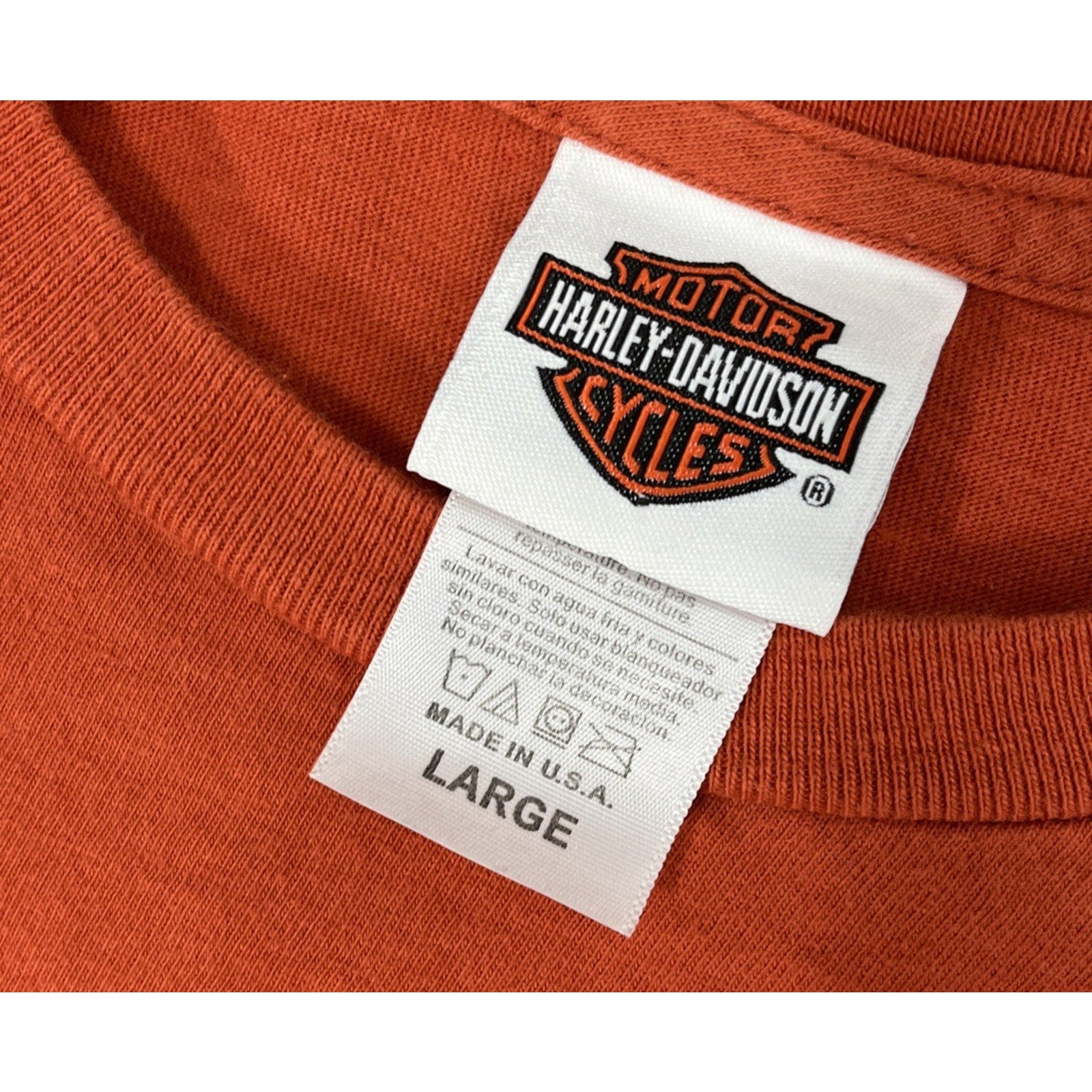 Harley Davidson Men's Size L Orange T-Shirt Port Charlotte FL Made in USA 2015