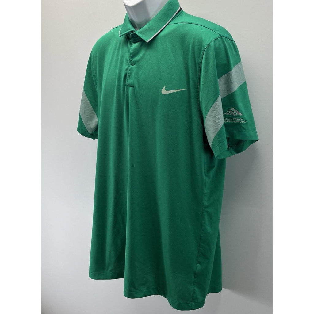 NIKE DRI FIT SS GOLF POLO Shirt Mens XL Green & Grey Trim Snap Button
