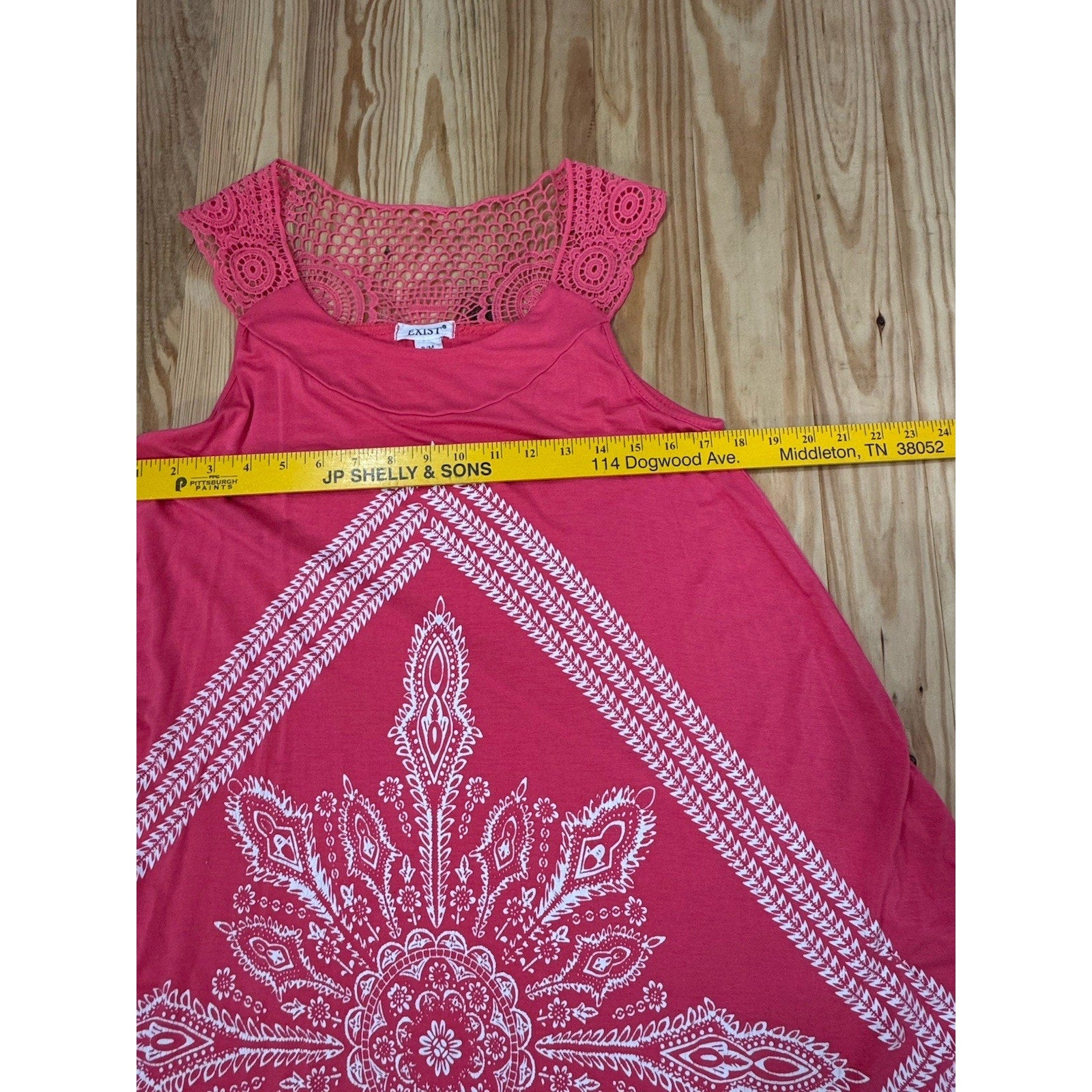Exist Maxi Dress Womens Small/Medium Coral Leaf Print Sleeveless Crochet Boho