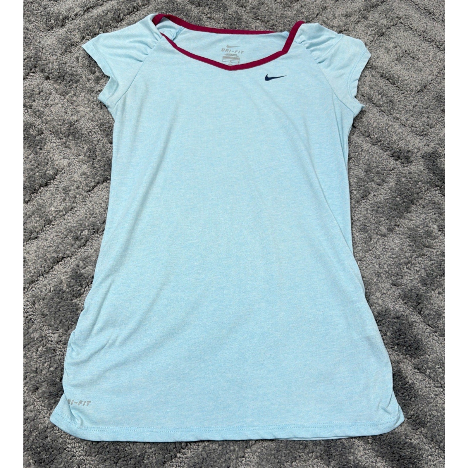 Nike Girls Dri-Fit Long Length S/S Top With Ruching Aqua Blue Size L