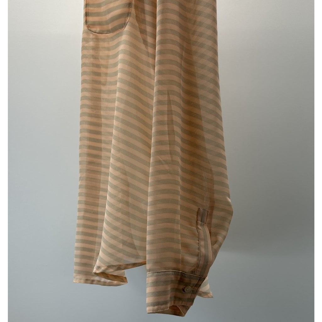 WOMEN'S OLD NAVY SHEER PEACH/GRAY STRIPE LONG SLEEVE SHIRT - SIZE LARGE.