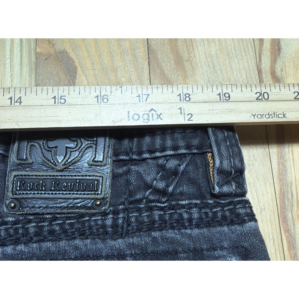 Rock Revival Jeans Mens 38x30 Black Lambeth Denim Pants Embroidery Straight