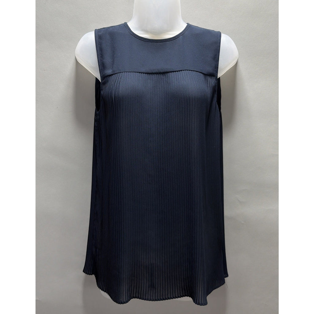 Michael Kors Womens Blouse Shirt Pleated Front Sleeveless Navy Blue