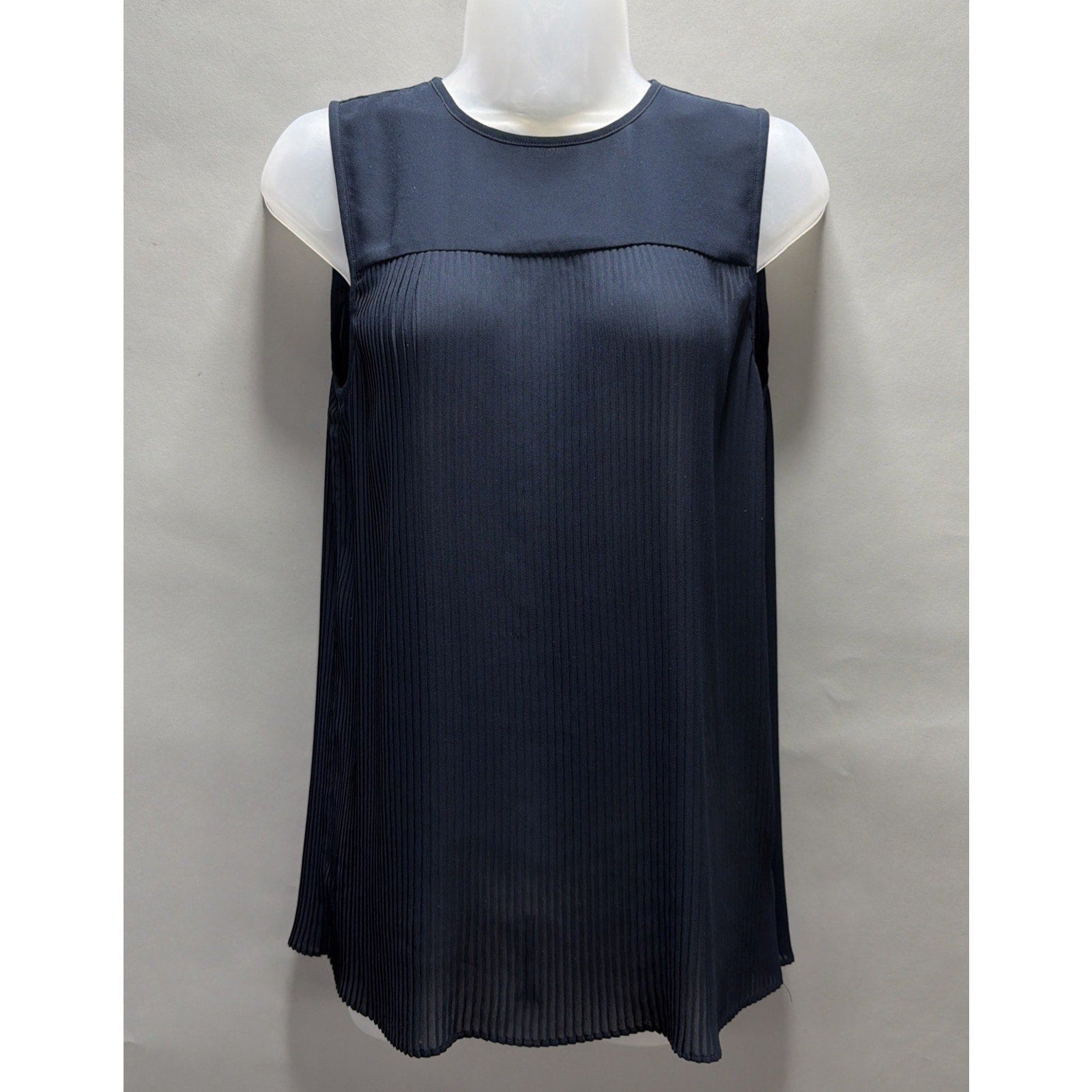 Michael Kors Womens Blouse Shirt Pleated Front Sleeveless Navy Blue