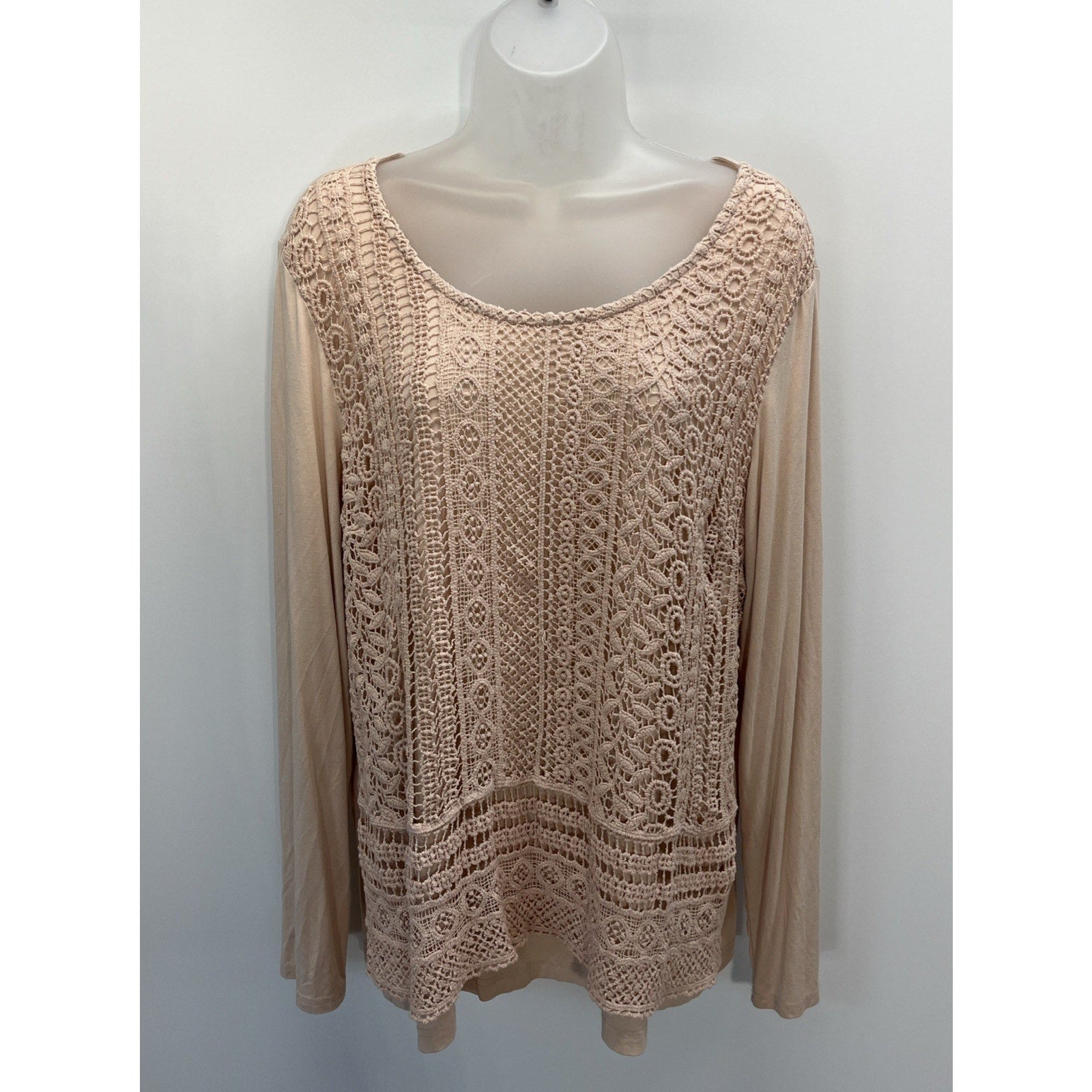 Chico's Women Knit Top Shirt Blouse Size 2 Lola Lace Two-In-One Lace
