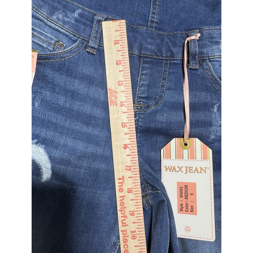 Wax Jean Denim Overalls Womens Small Distressed Skinny Ankle Bib Medium Wash