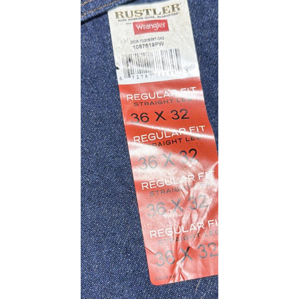 Wrangler Rustler Jeans 36x32 Regular Straight Leg Dark Blue Workwear Denim NWT