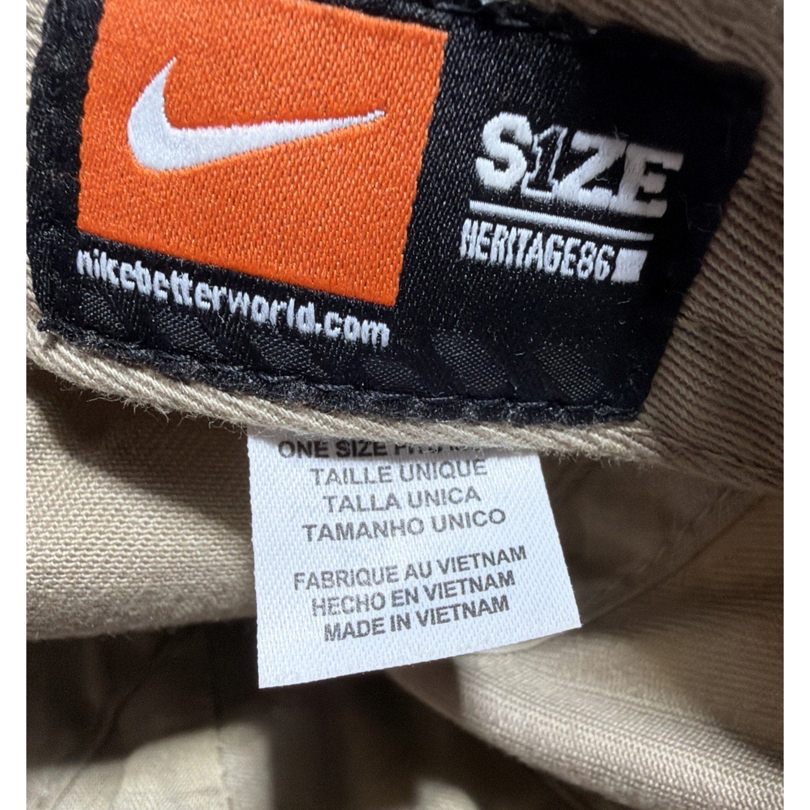 Nike Heritage86 Hat Spell Out Embroidered Swoosh Cap Adjustable Tan Beige