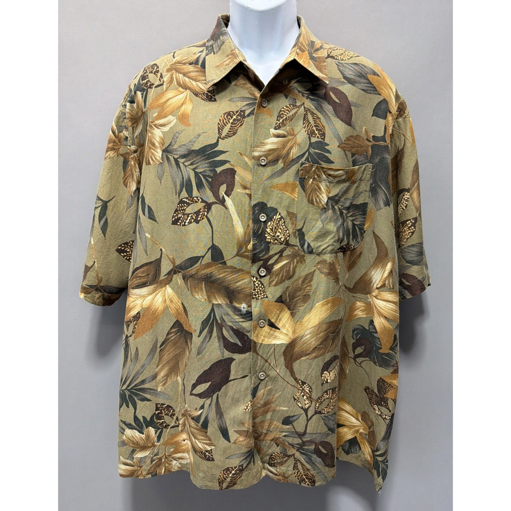 Van Heusen Washable Linen Mens Floral Hawaiian Short Sleeve Shirt Size XL