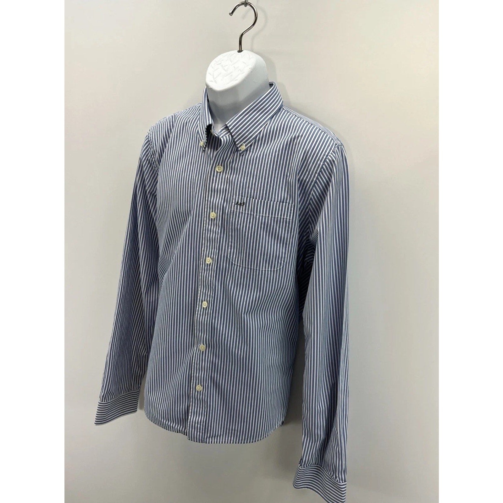 ABERCROMBIE & FITCH Muscle XXL Blue White Striped Long Sleeve Button Down