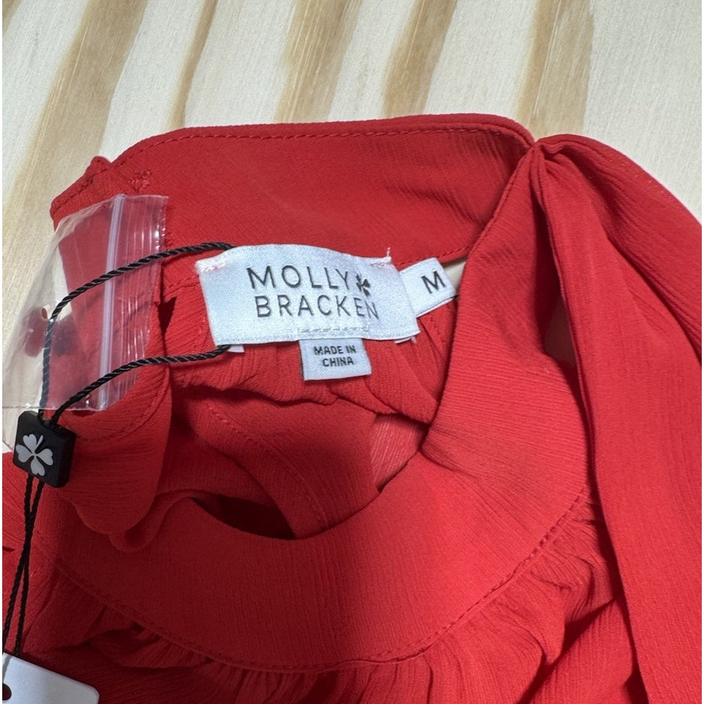 Molly Bracken Red Halter Neck Tie Blouse Top Womens Medium Flowing Chiffon NWT