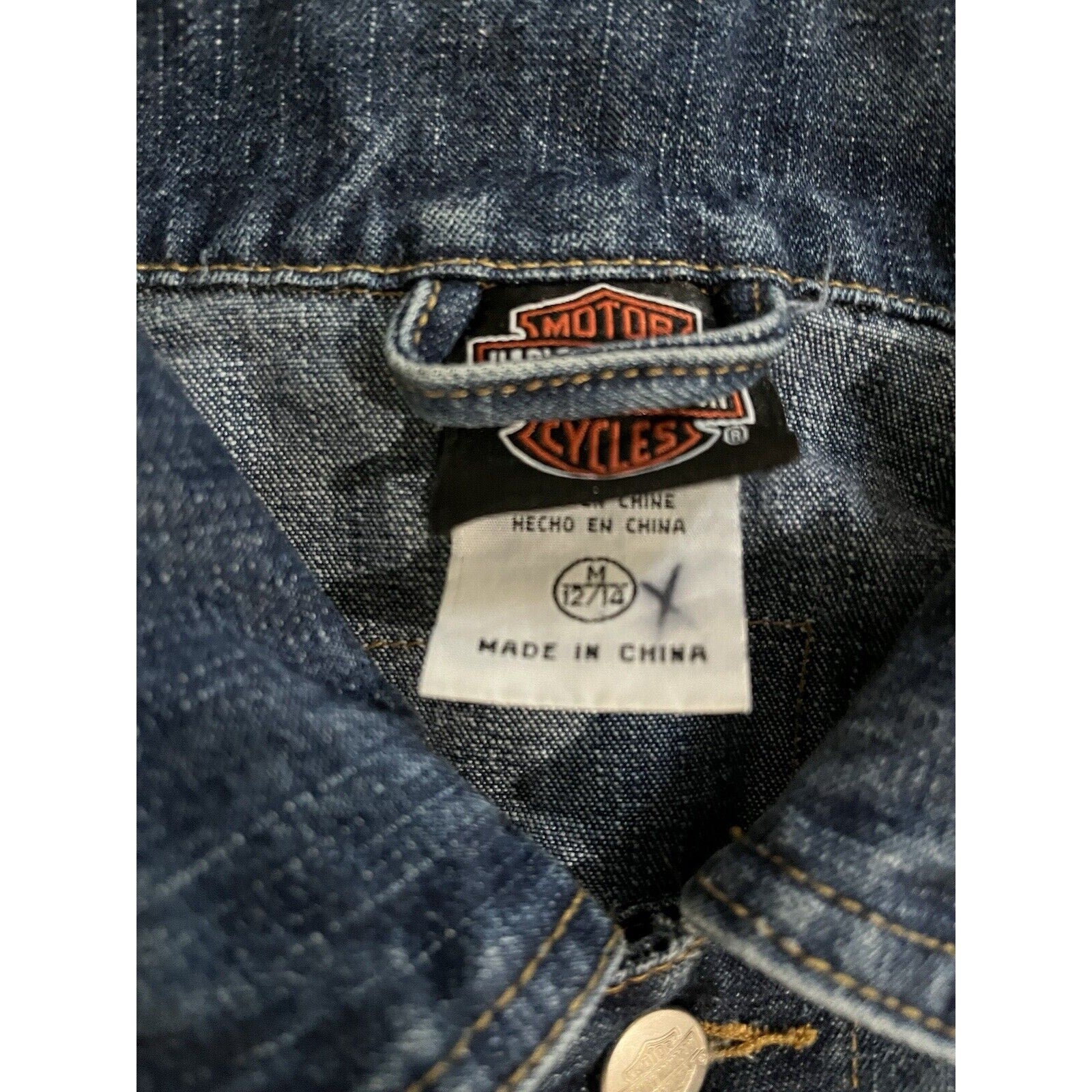 Vintage Harley Davidson Denim Jacket Girl's Medium 12/14 Blue