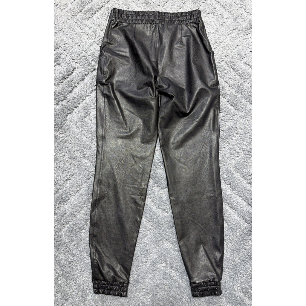 Spanx Womens Size M Faux Leather Joggers Pants Black Noir Cuffed