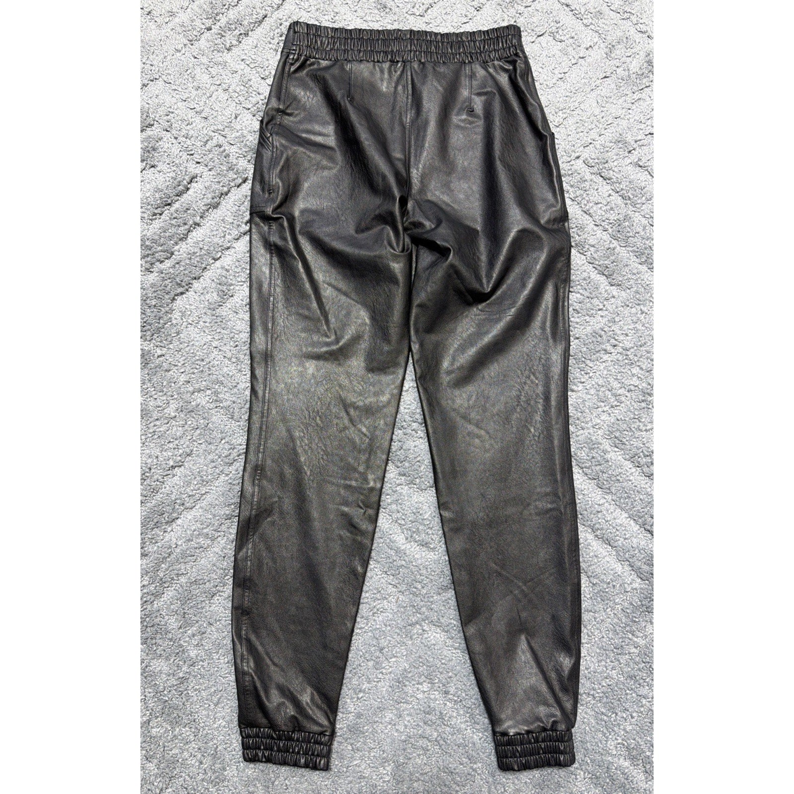 Spanx Womens Size M Faux Leather Joggers Pants Black Noir Cuffed