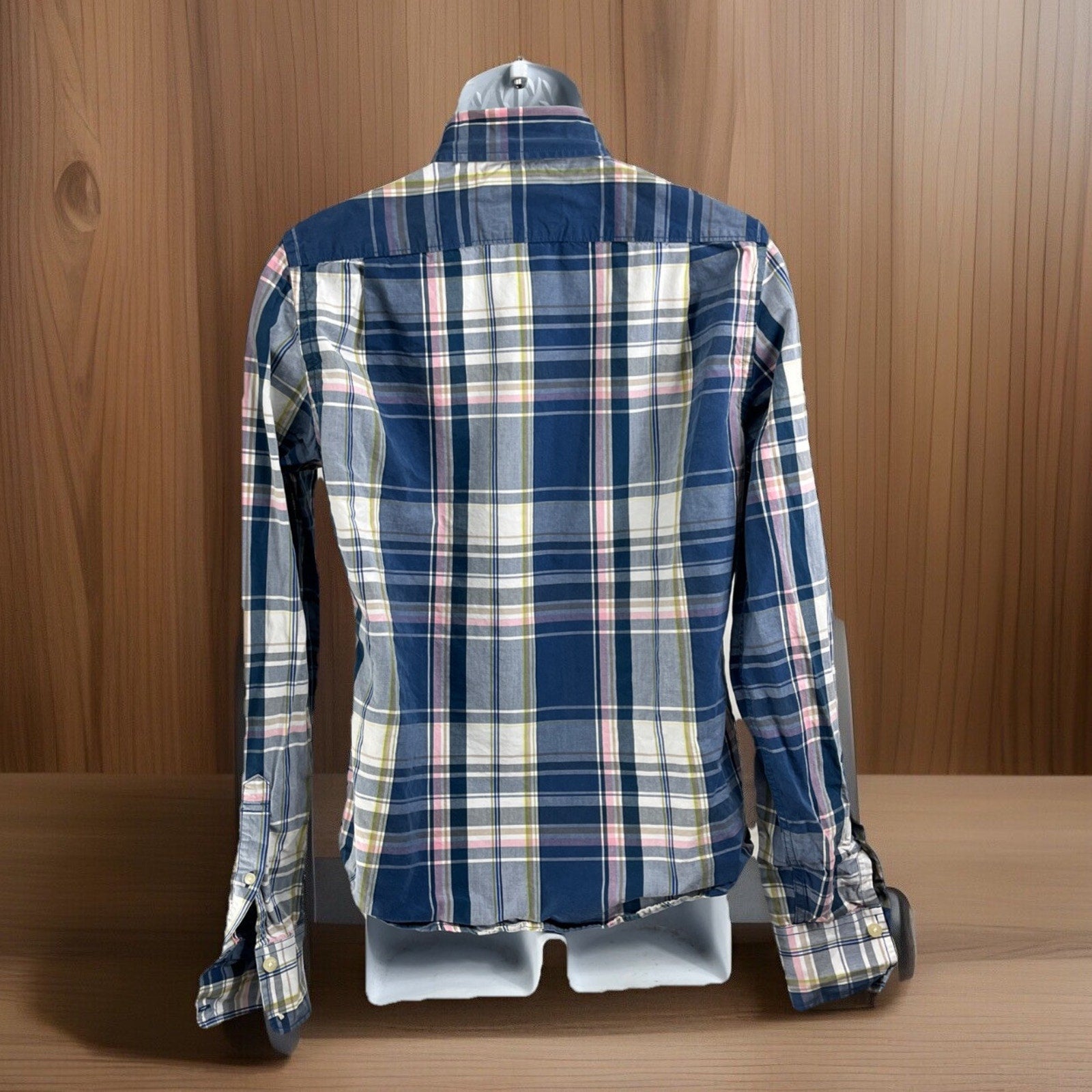 HOLLISTER Men’s Size S Button Front Shirt Long Sleeve Blue Pink Plaid Cotton