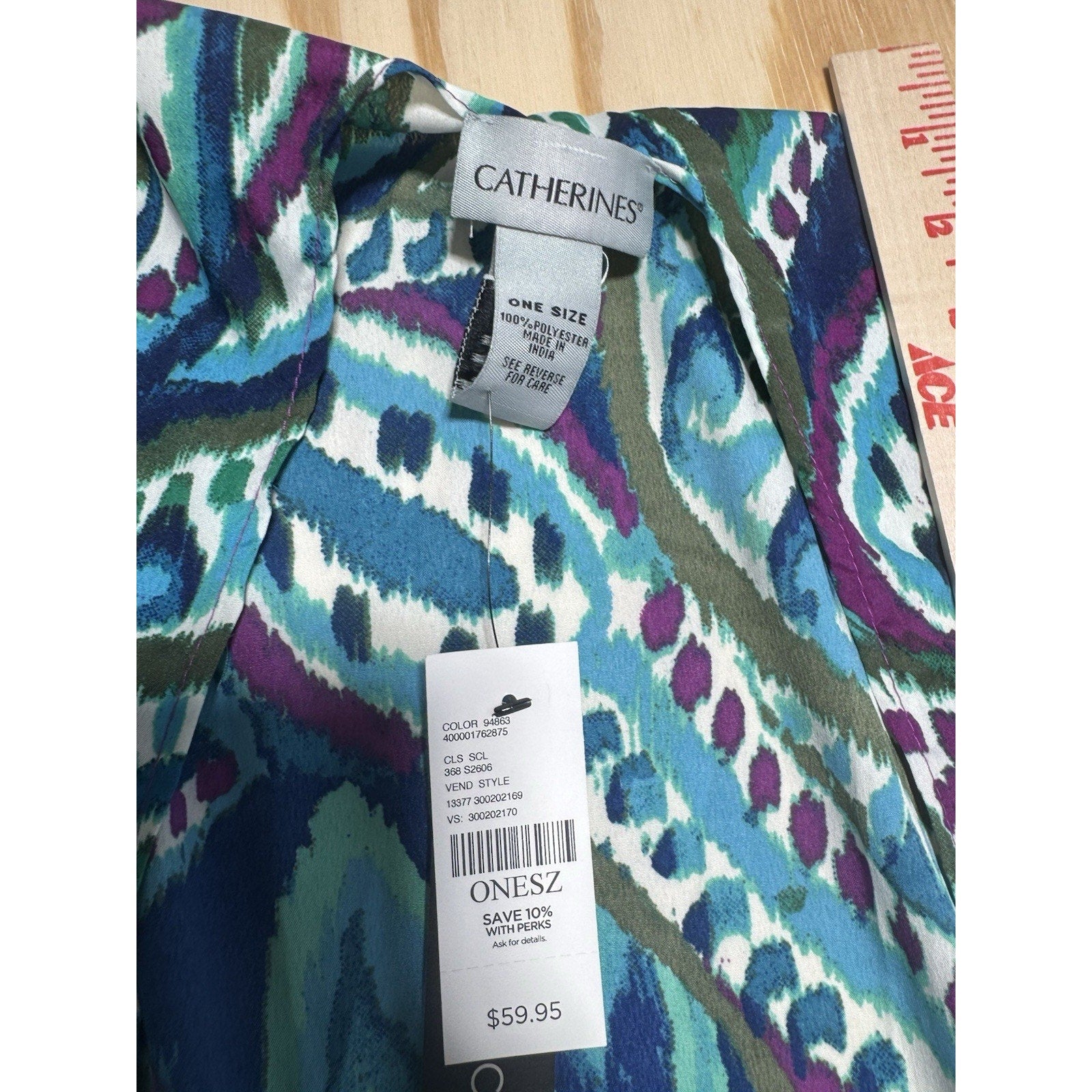 Catherines One Size Kimono Cover Up Blue Purple Paisley Sheer Open Front NWT