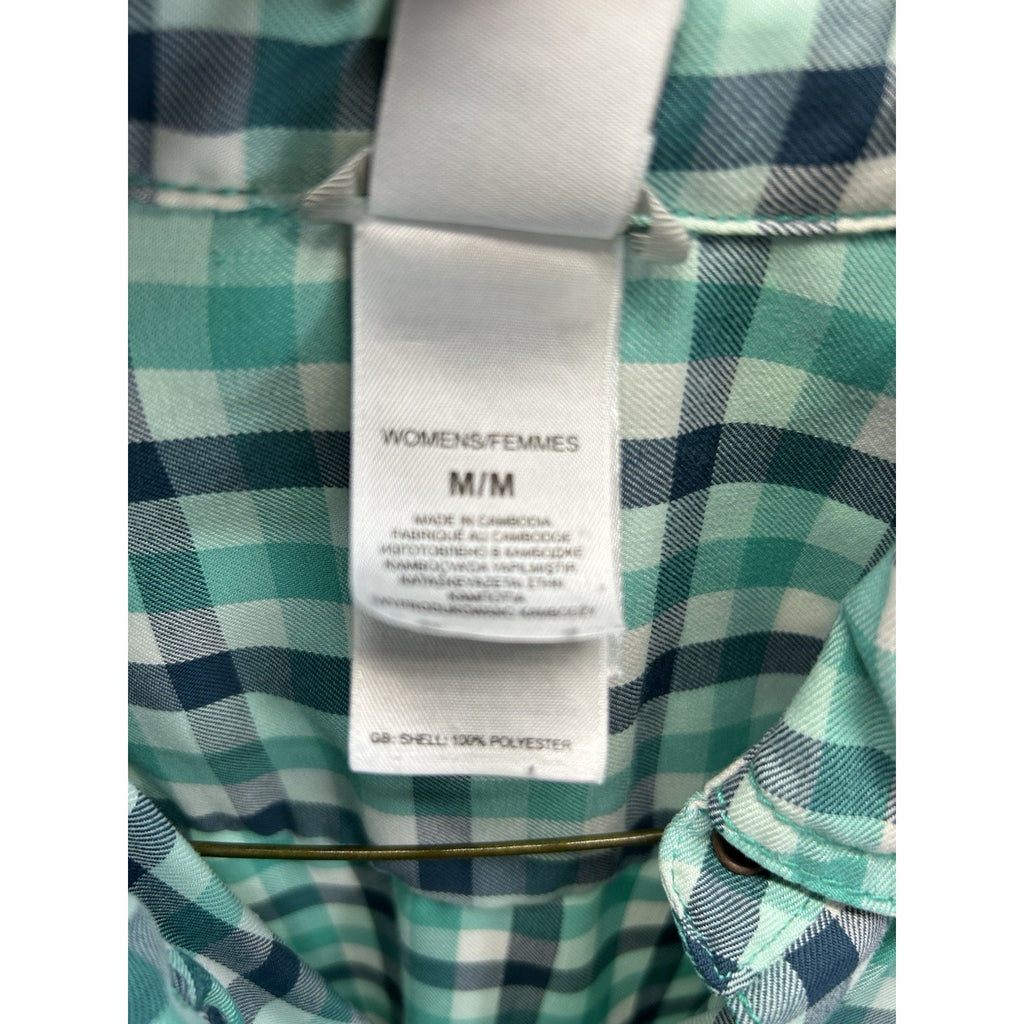 The North Face Women M Green Plaid Long Sleeve Pearl Button Down Outdoors