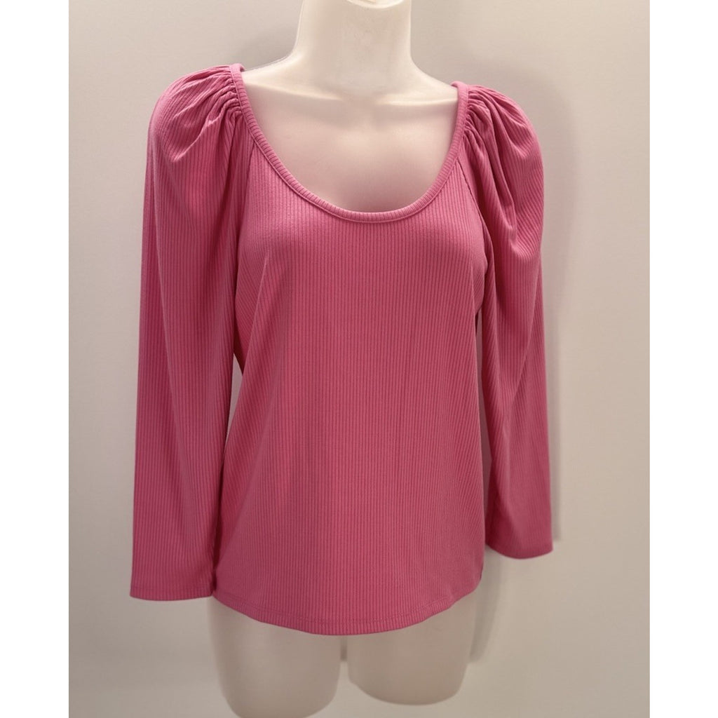 Ann Taylor Women’s Top Small Pink Long Sleeve Ruffled Shoulder