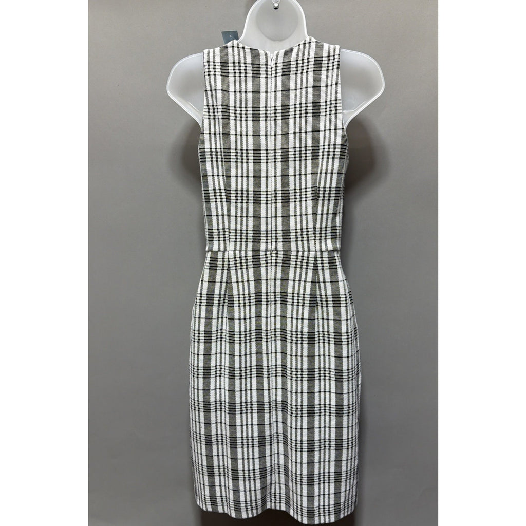 Ann Taylor Loft Plaid Black And White Lined Sheath Dress Size 4 Petite Zip NWT
