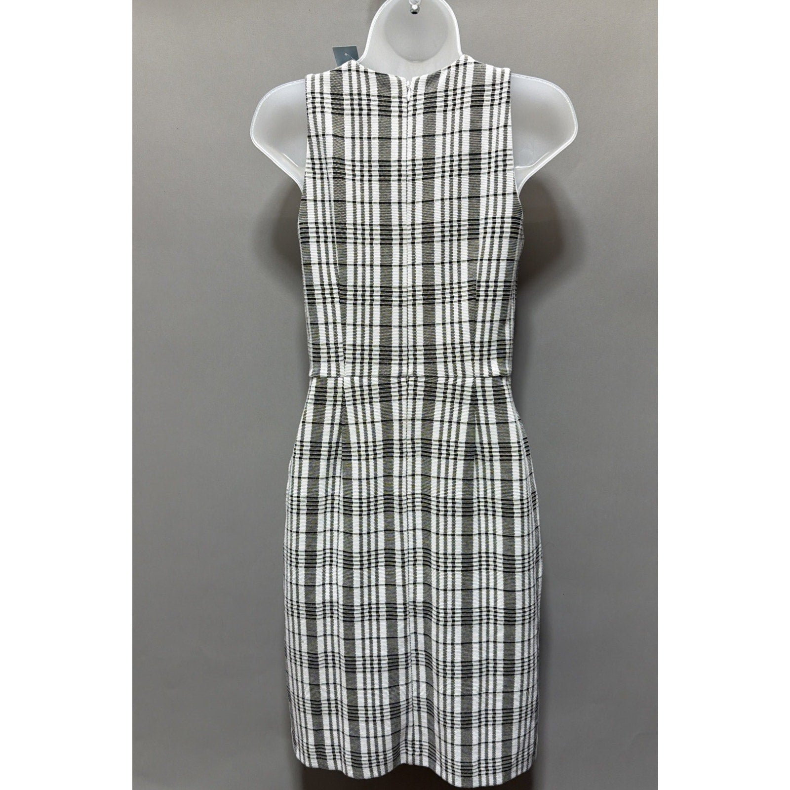 Ann Taylor Loft Plaid Black And White Lined Sheath Dress Size 4 Petite Zip NWT