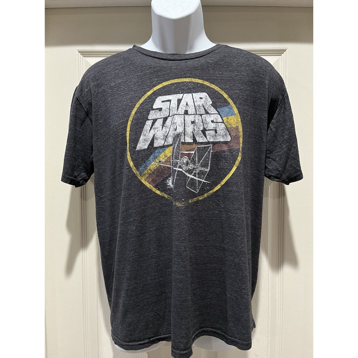Star Wars Classic Logo Tie Fighter Gray T- Shirt Unisex Size Large