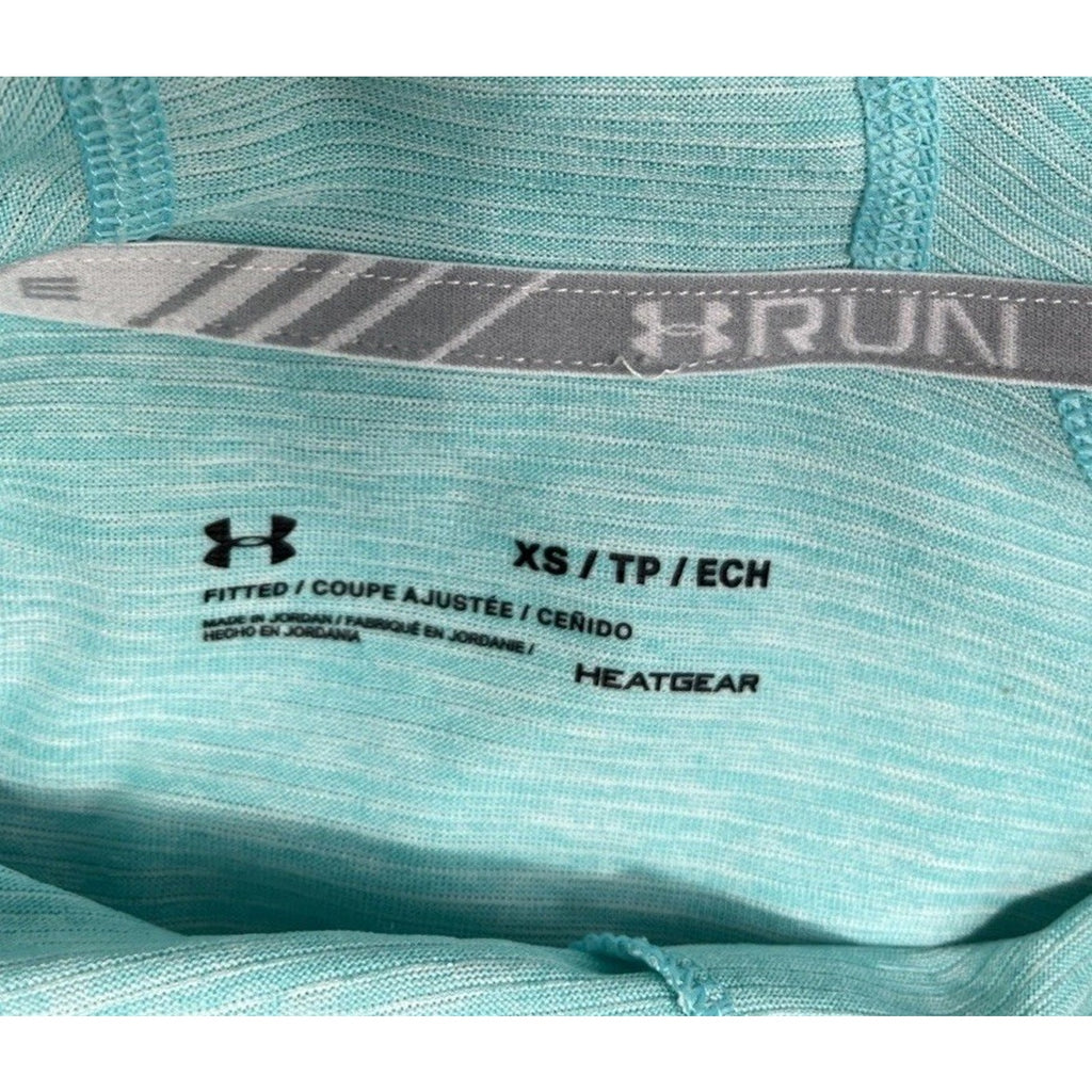 Under Armour Run Fitted Long Sleeve Hooded Shirt Pockets Blue Womens XS