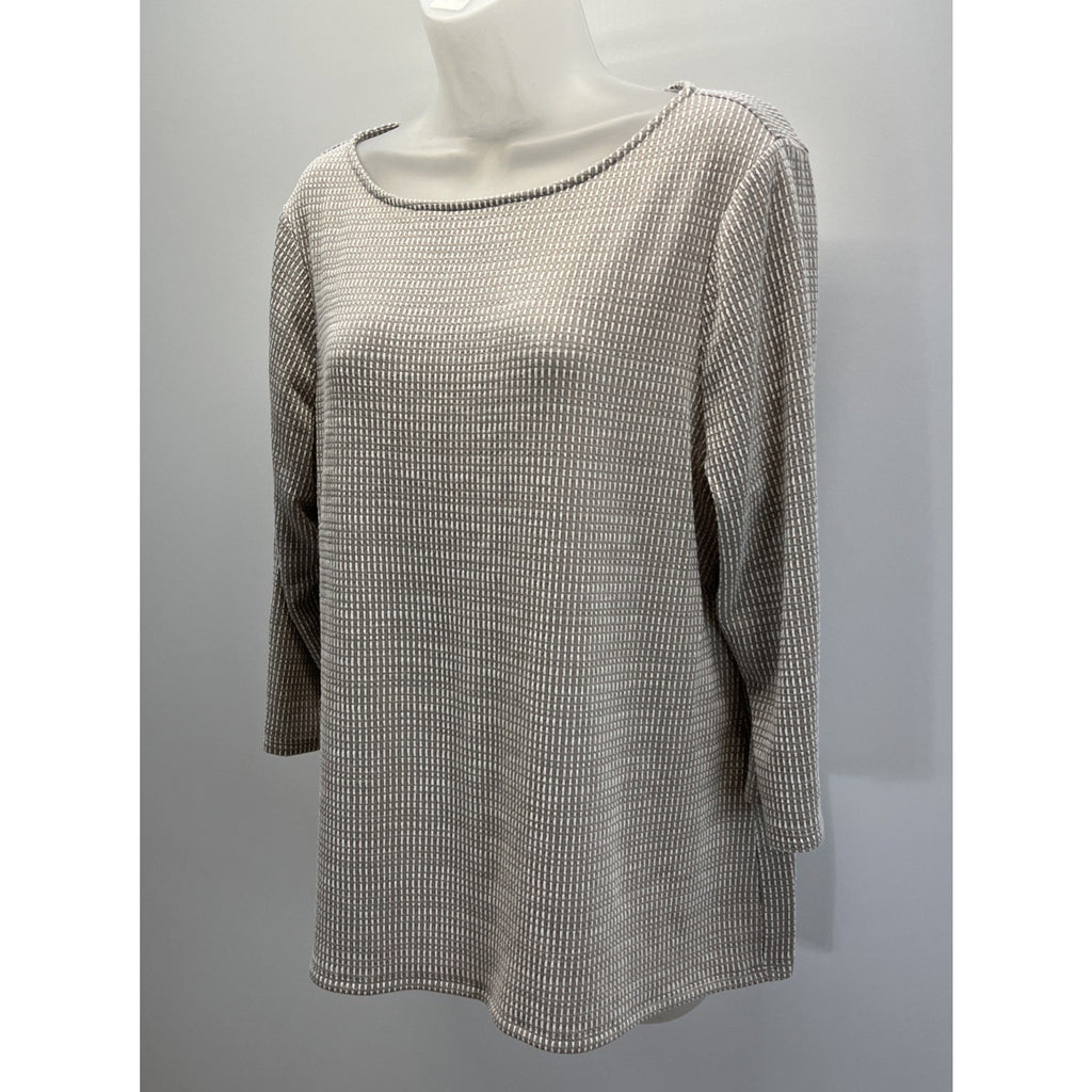 Chicos Womens Blouse 2  Brown White Seersucker Gingham Stretch Fall EUC