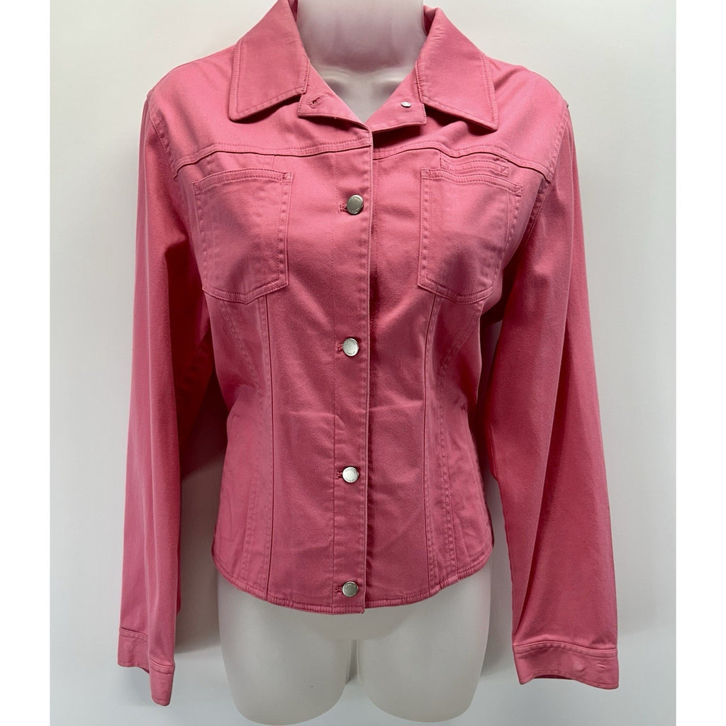 BARBIE STYLE! Jones New York SIGNATURE PINK denim jacket waist coat women Sz.M.