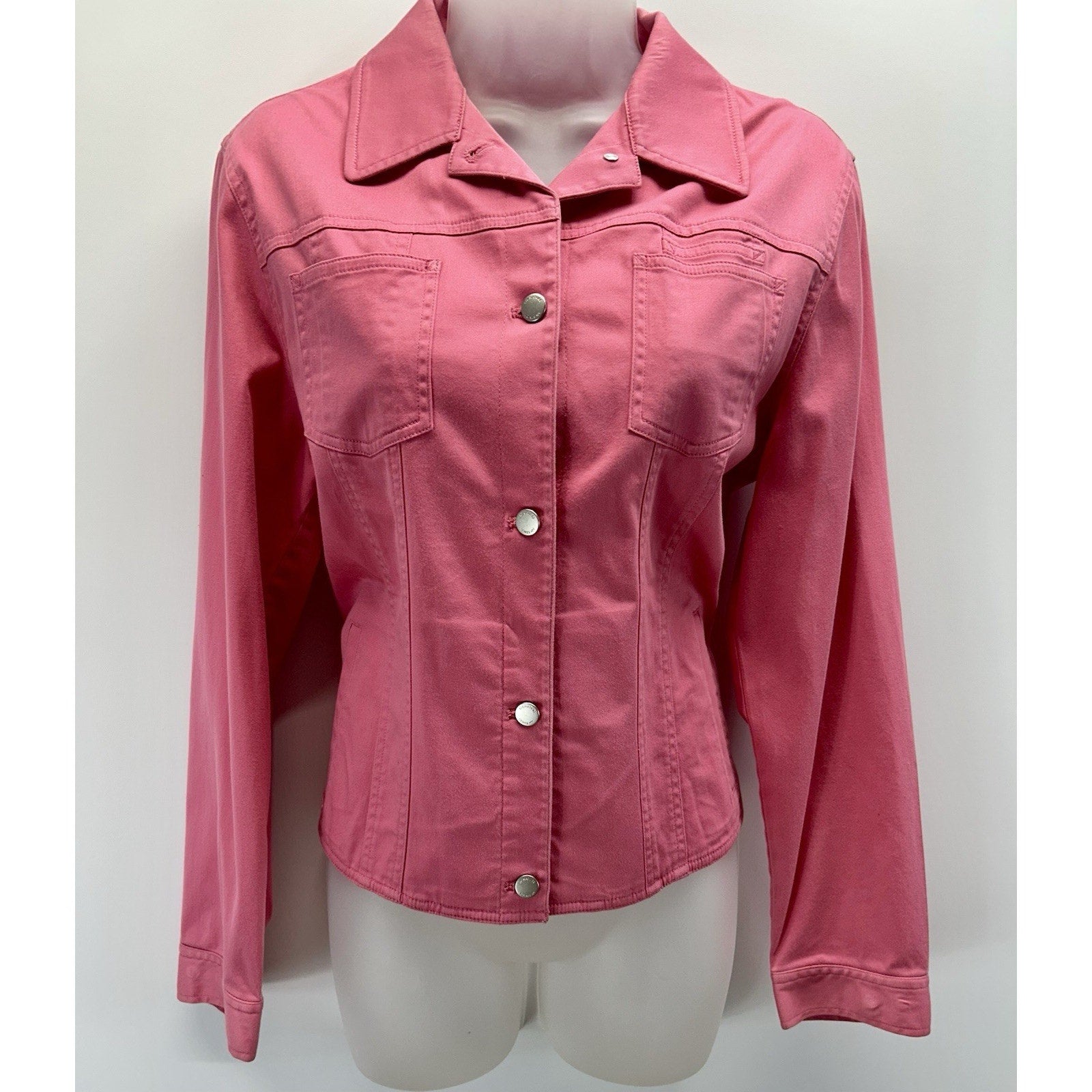 BARBIE STYLE! Jones New York SIGNATURE PINK denim jacket waist coat women Sz.M.