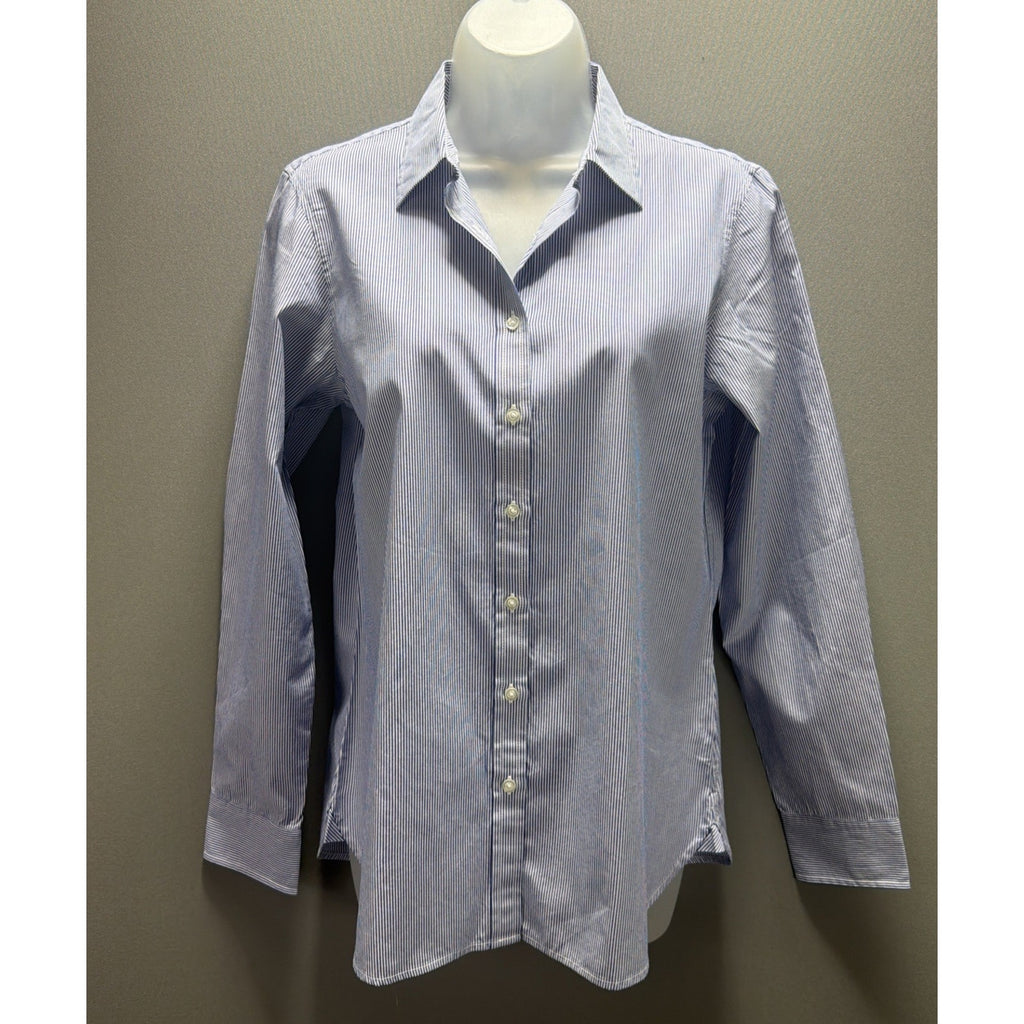New GAP Women Fitted Blue & White Striped Button Up Shirt Long Sleeve NWT 2009