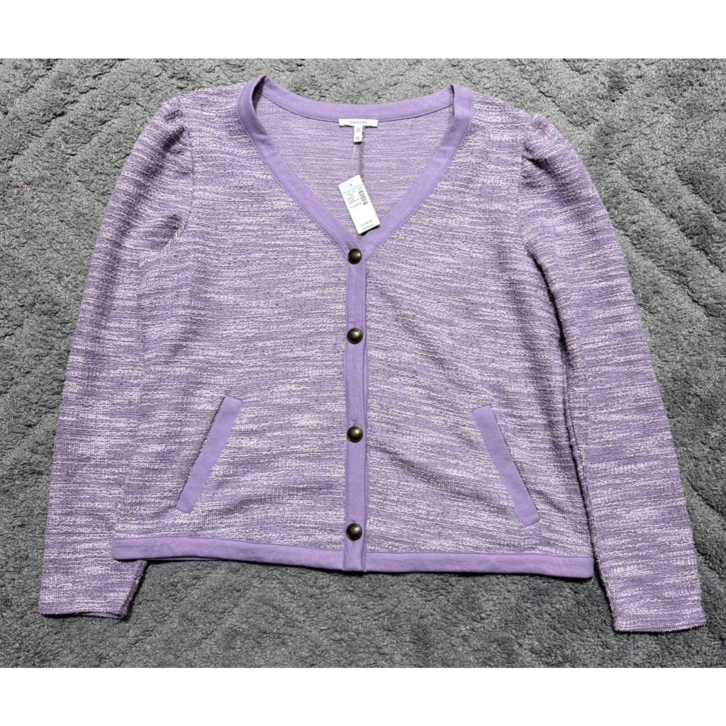 Maurices Womens Tweed Purple Button Knit Cotton Blend Casual Pockets Sweater XL