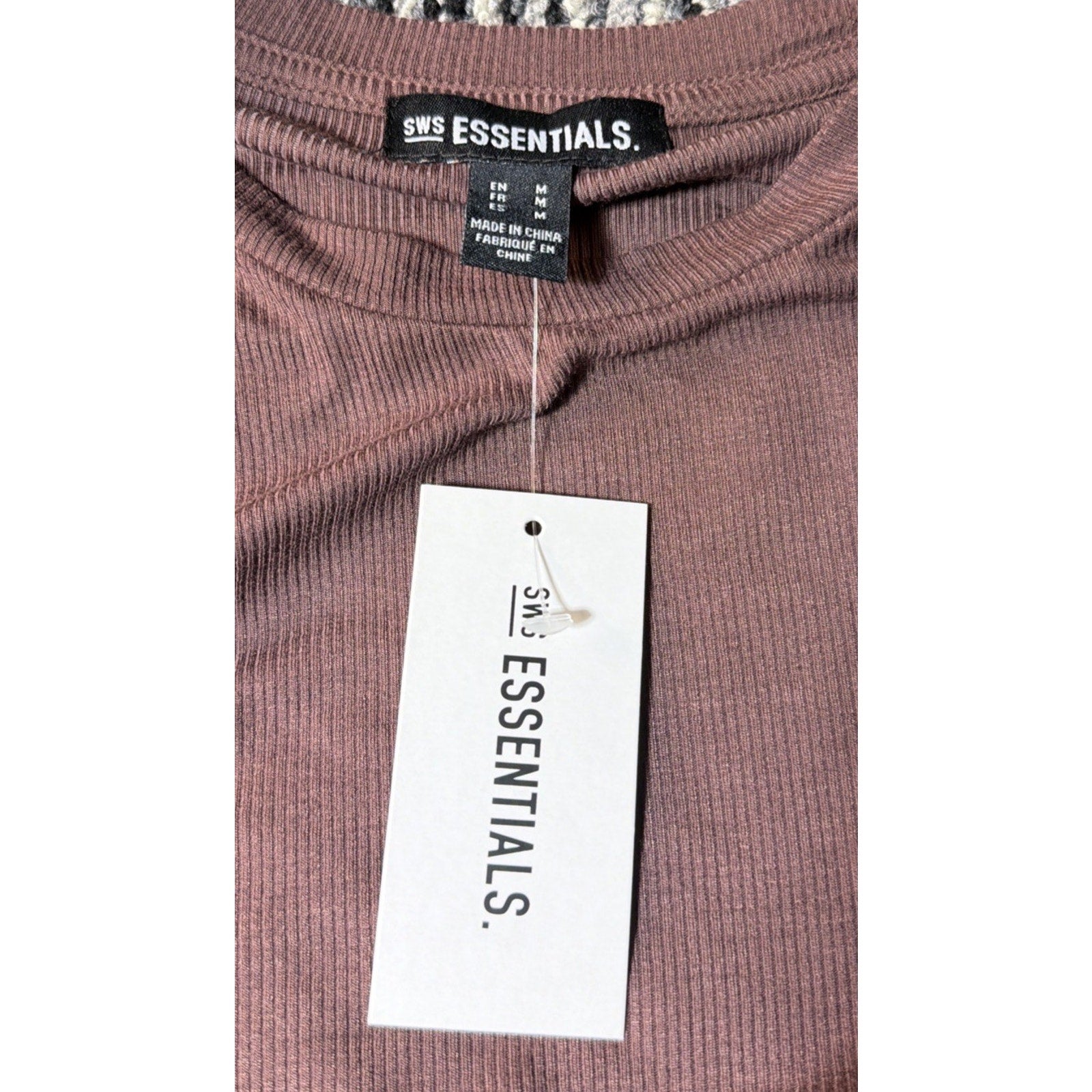 New SWS Essentials Ribbed Crop Top Womens M Brown Long Sleeve NWT