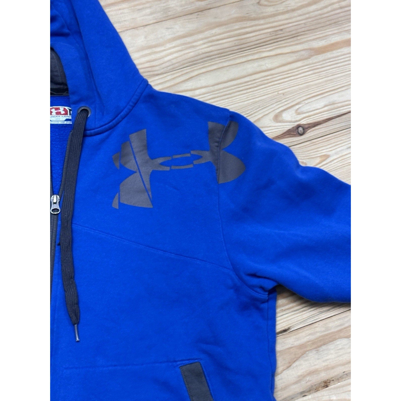 Under Armour Hoodie Jacket Men's Large Loose Fit Logo Full Zip Blue And Black