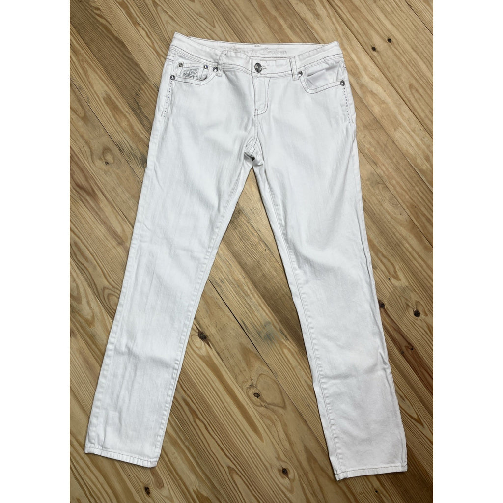 GRACE In LA-Straight Jeans Rhinestones Thick Stitch Women's Size 13 Bling