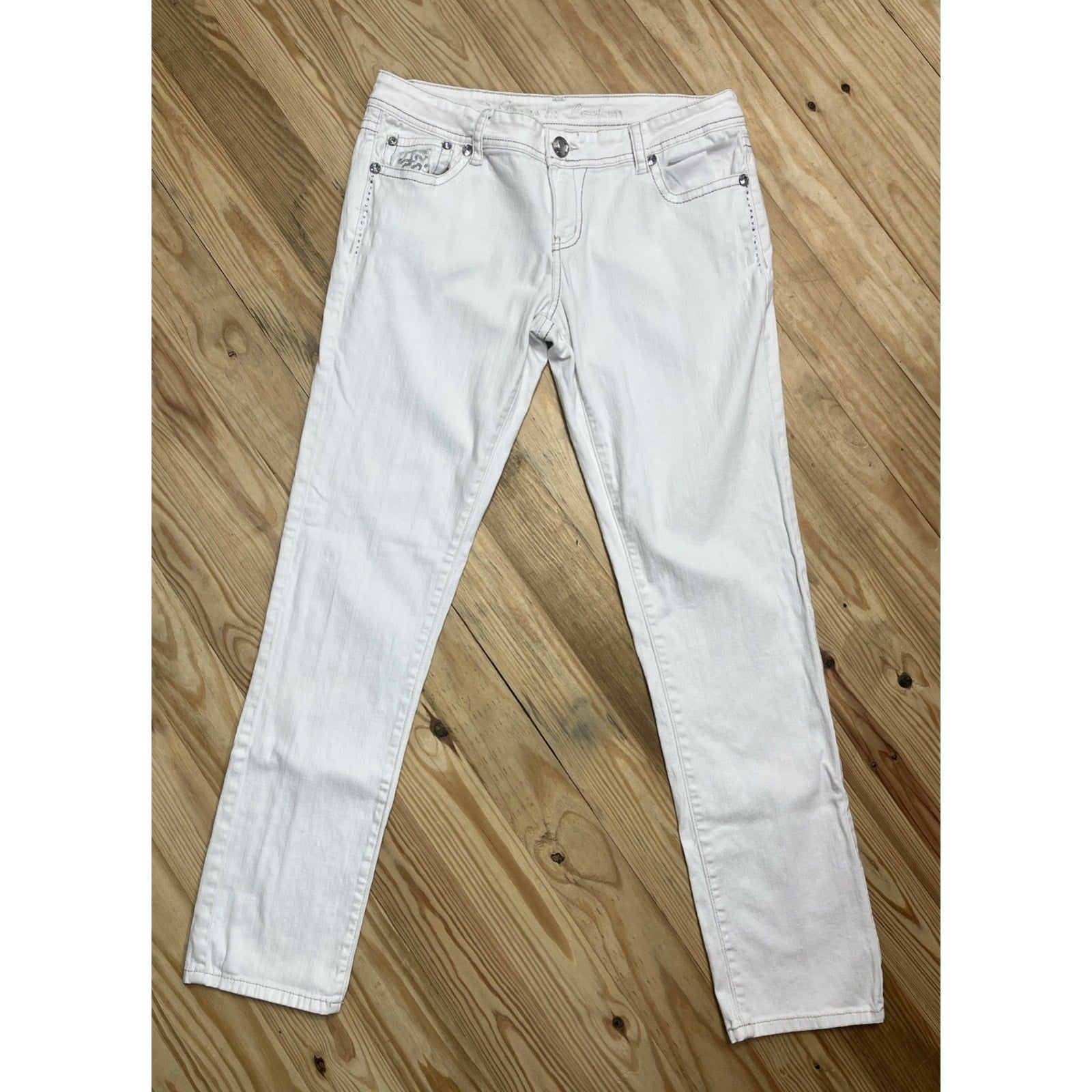 GRACE In LA-Straight Jeans Rhinestones Thick Stitch Women's Size 13 Bling