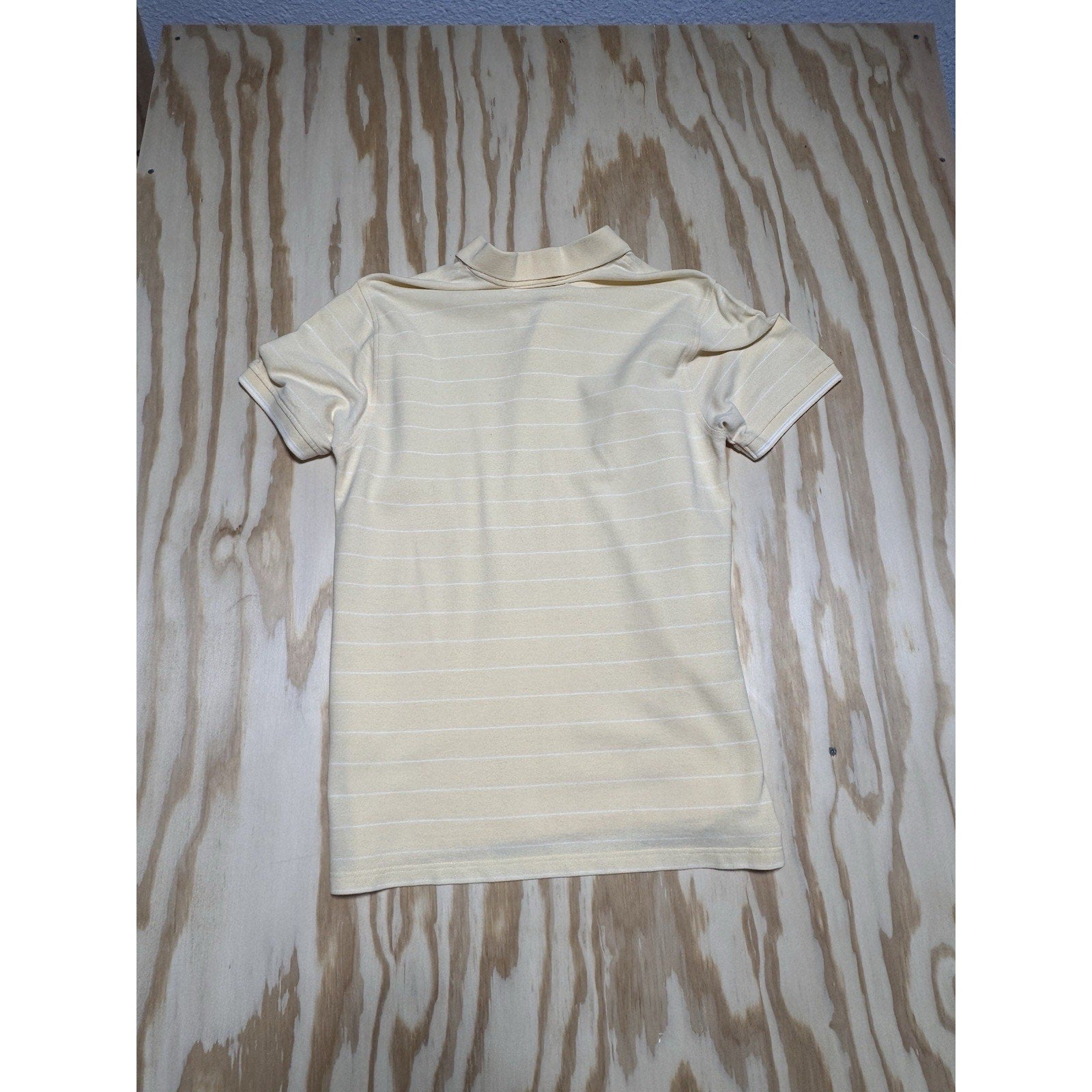 Madison Clothing Co Polo Shirt Mens M Cream Striped 100% Cotton Short Sleeve
