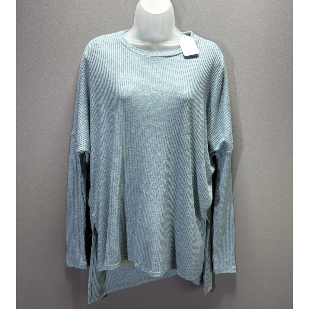 Zenana Womens S Dusty Teal Knit Sweater Dolman Sleeve Oversized Cozy Top NWT