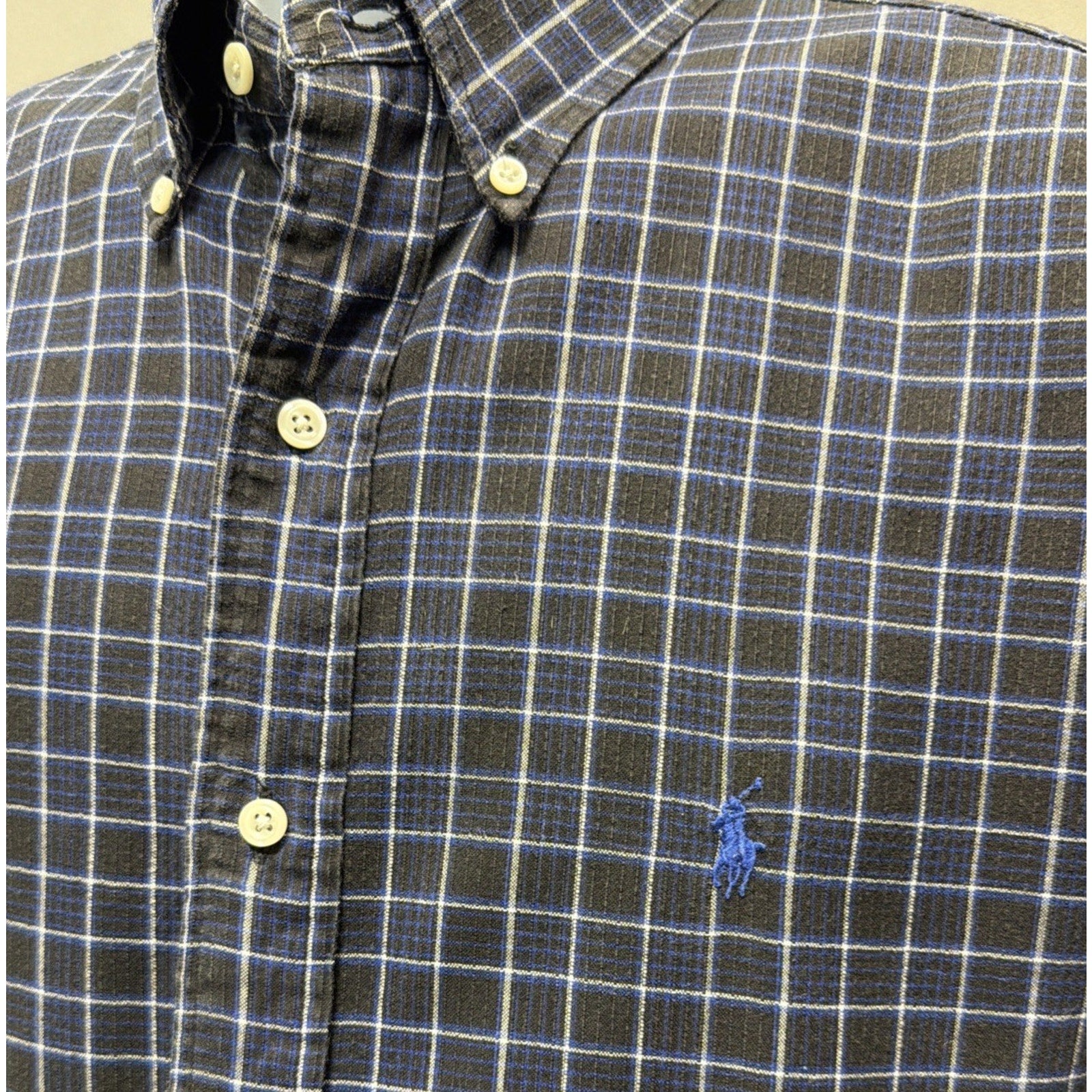 Ralph Lauren Blaire Plaid Short Sleeve Button Up Logo Men’s Size L Preppy Casual