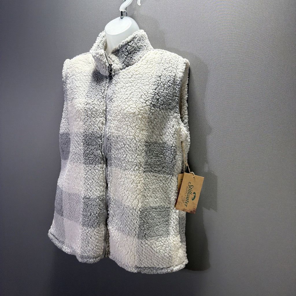 Stillwater Supply Co Vest Womens L Full Zip Super Soft Fleece Gray White NWT