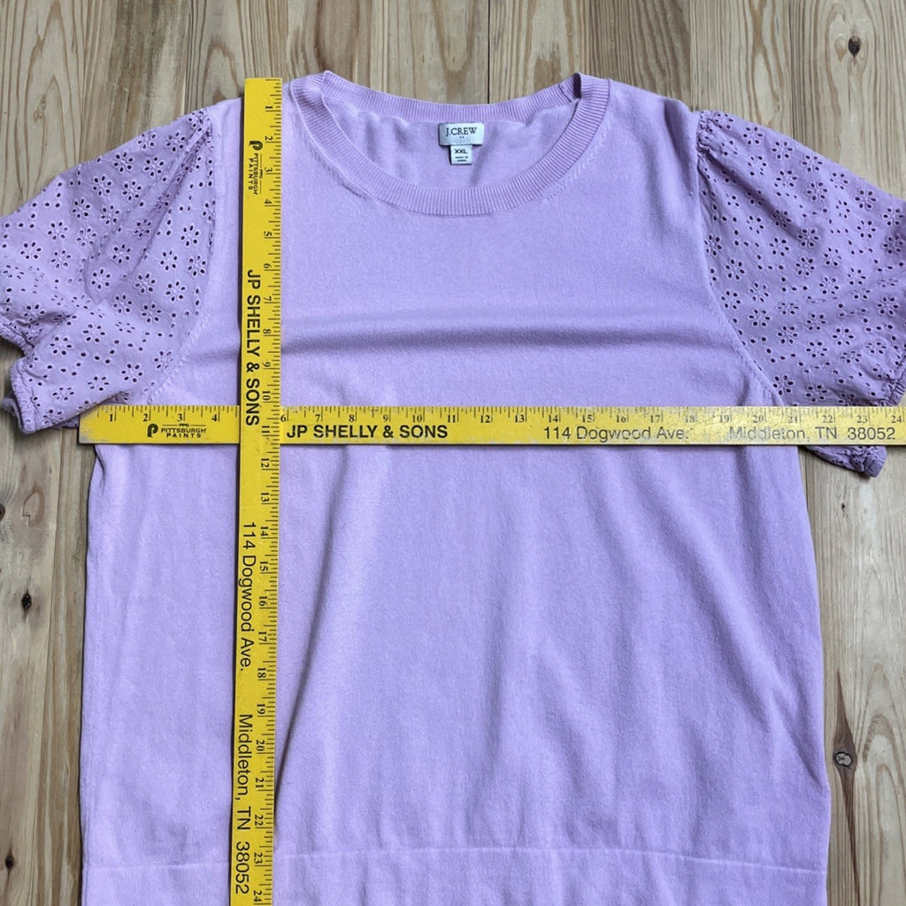 J Crew Purple Eyelet Ruffle Top Cotton Women’s XXL Smocked Sleeve Blouse