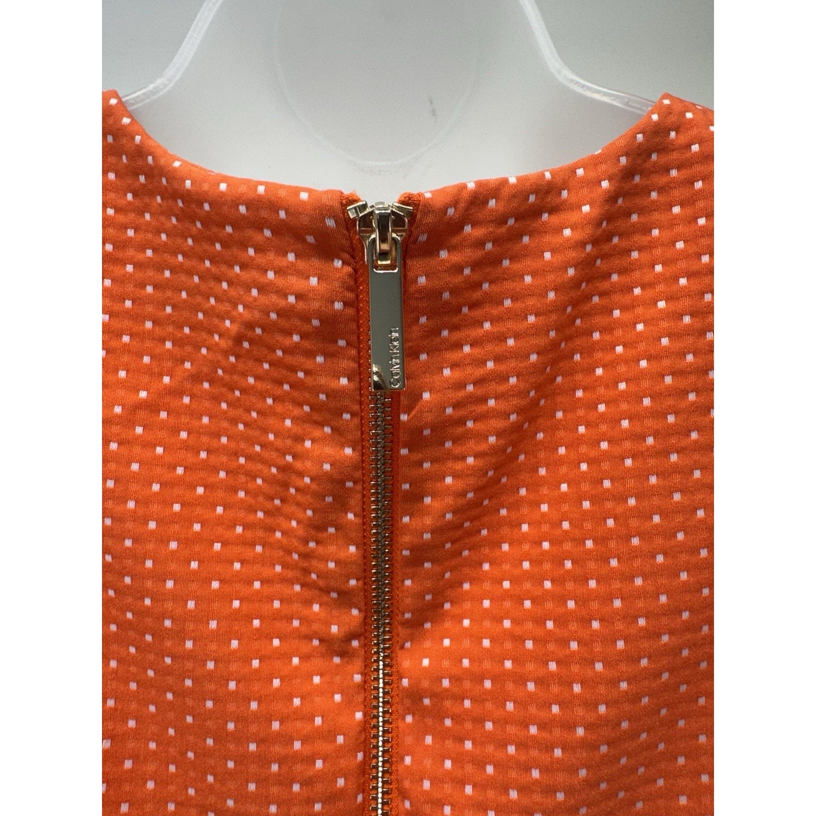 Calvin Klein Dress Orange Polka Dot Sheath Sleeveless Career Women’s Size 10