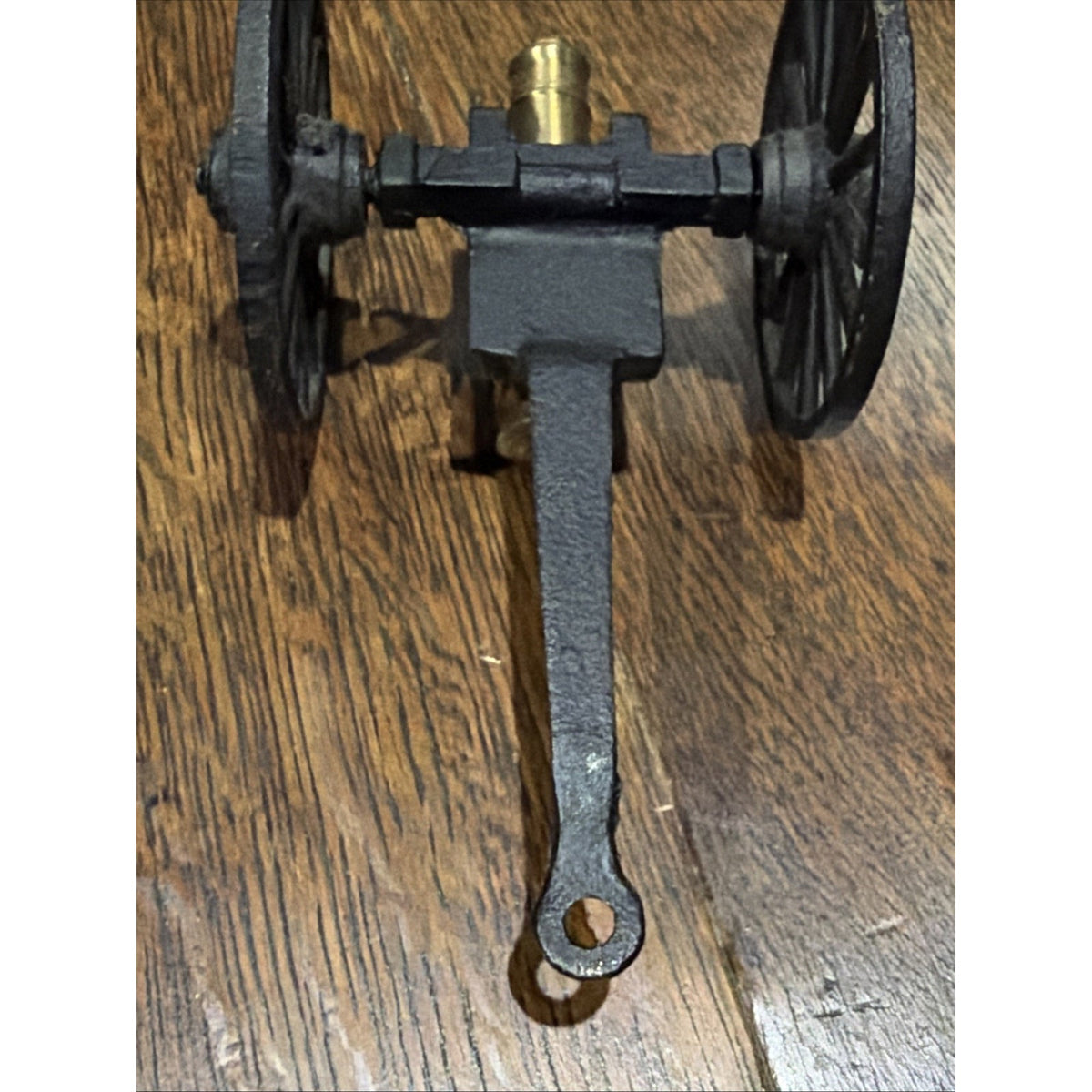 Miniature Cannon Brass Barrel Black Metal Carriage Spoked Wheels Military Decor