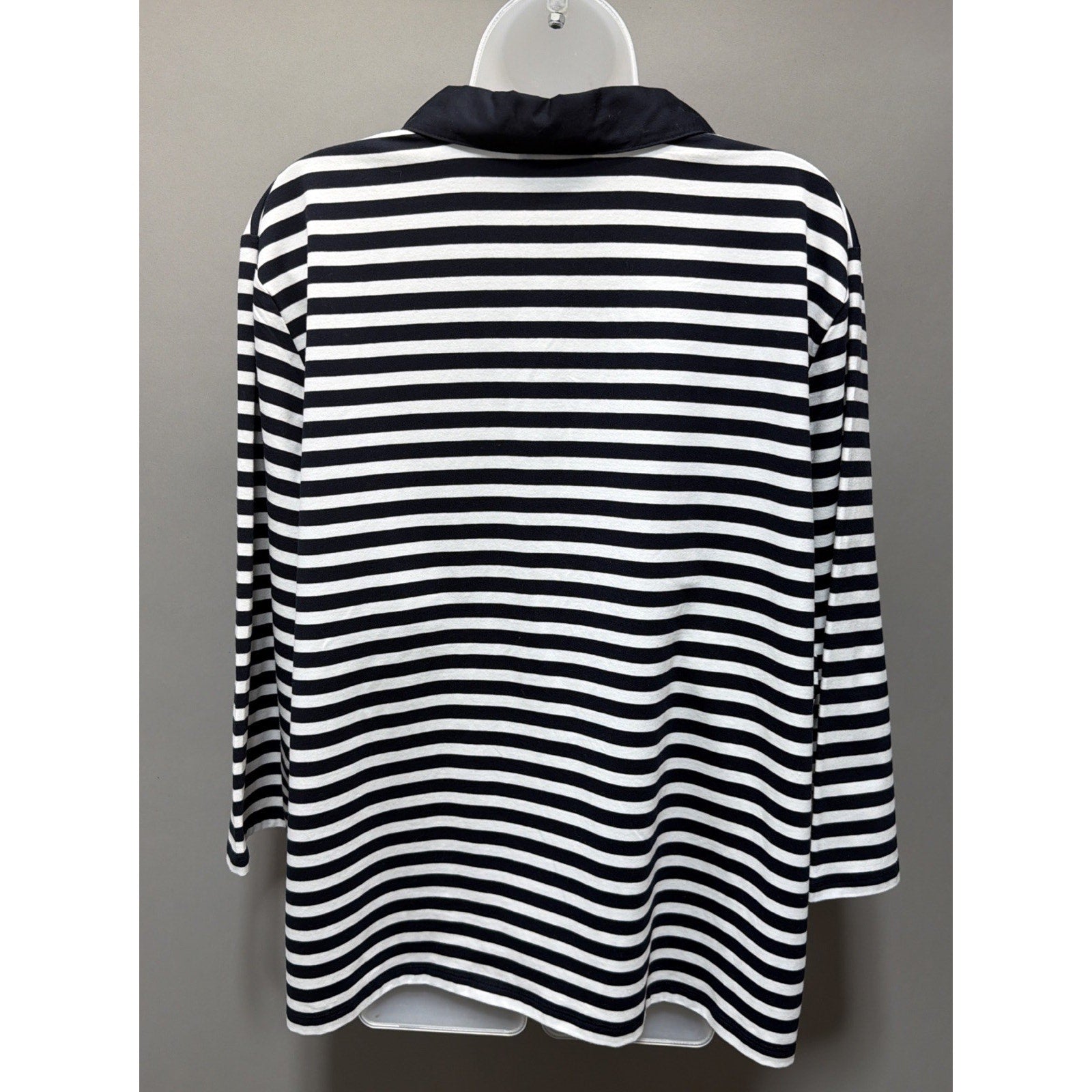 New Talbots White/Navy Blue Striped Johnny Collar Long Sleeve Top Plus Size 3X