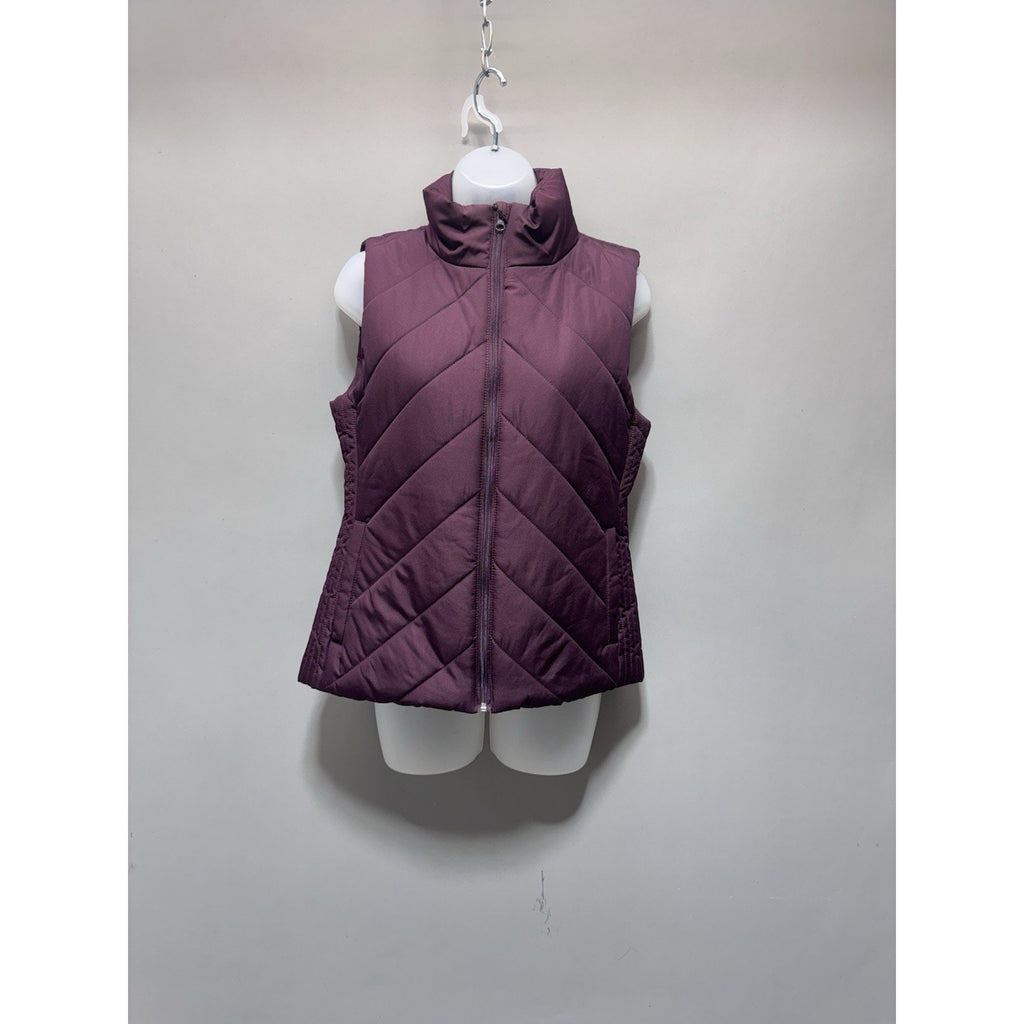 NY & Co New York & Company Quilted Puffer Vest Womens Small Burgundy Zip Pockets