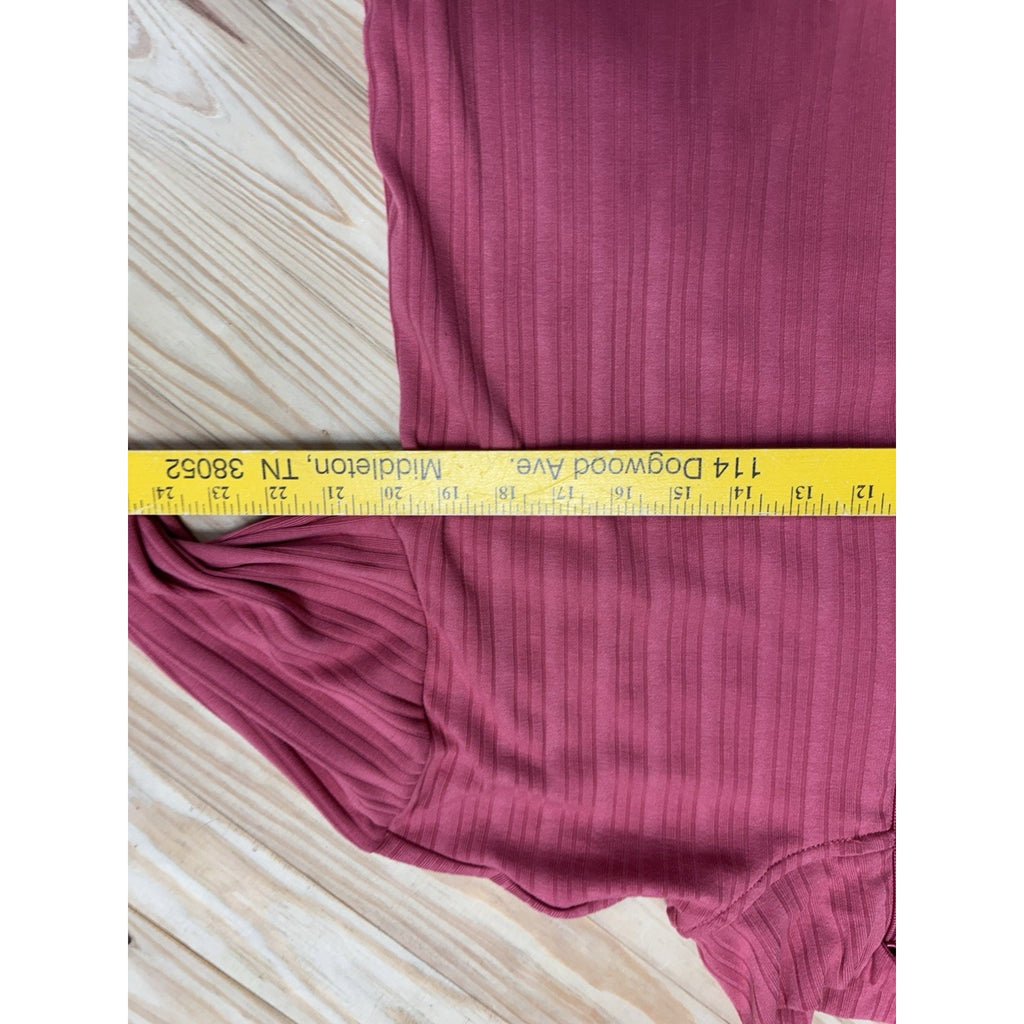 Women's Pro Player Size M 1/4 Zip Ribbed Texture Mock Neck Top Coral Red