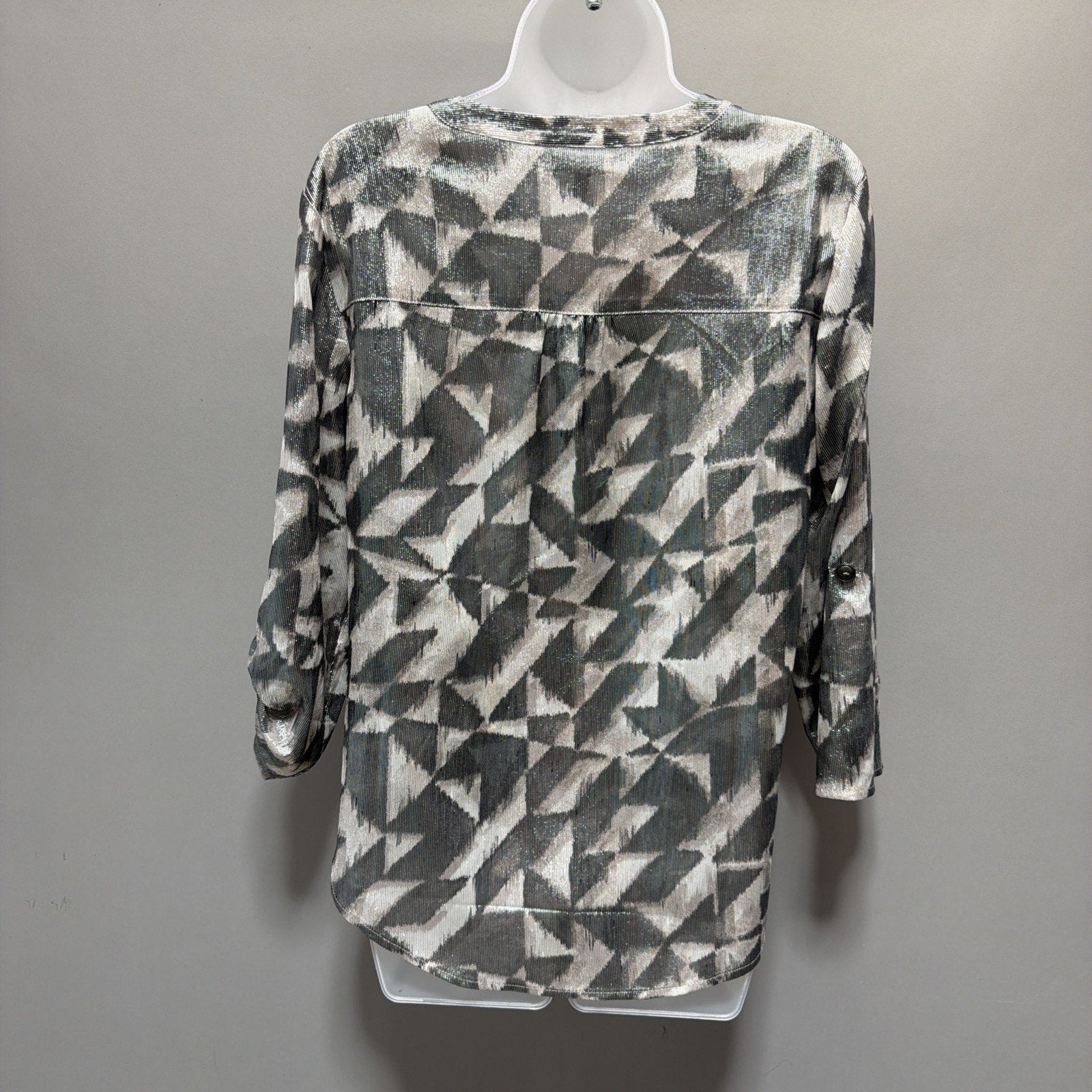 Maurices Atwood Geo Metallic 3/4 Sleeve Popover Blouse Size Small NWT