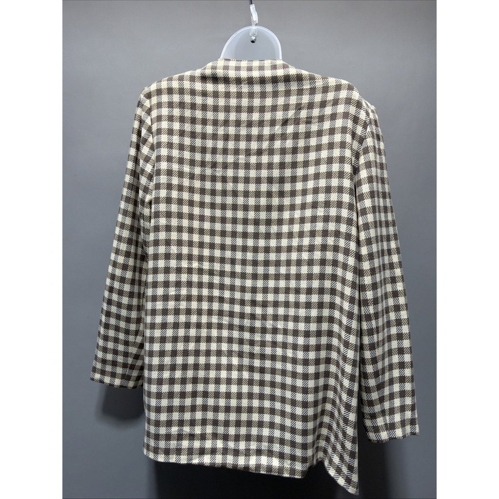 Vintage Women's Tan Jay Sz 12 Wool Blend Houndstooth BLAZER Jacket Made In USA