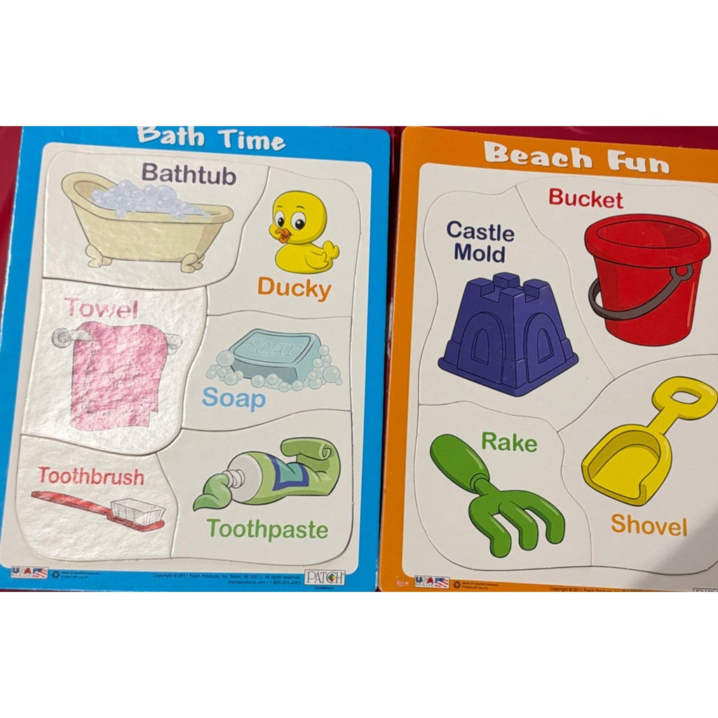 2 Pack Puzzles for Ages 1 1/2 & Up, 4-6Pieces Each: Bath, Beach & Play Time